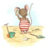 Anillustration Ansichtkaart Muisje bellen met schelp