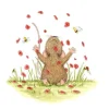 Anillustration Ansichtkaart Muisjes met bloemen in de lucht