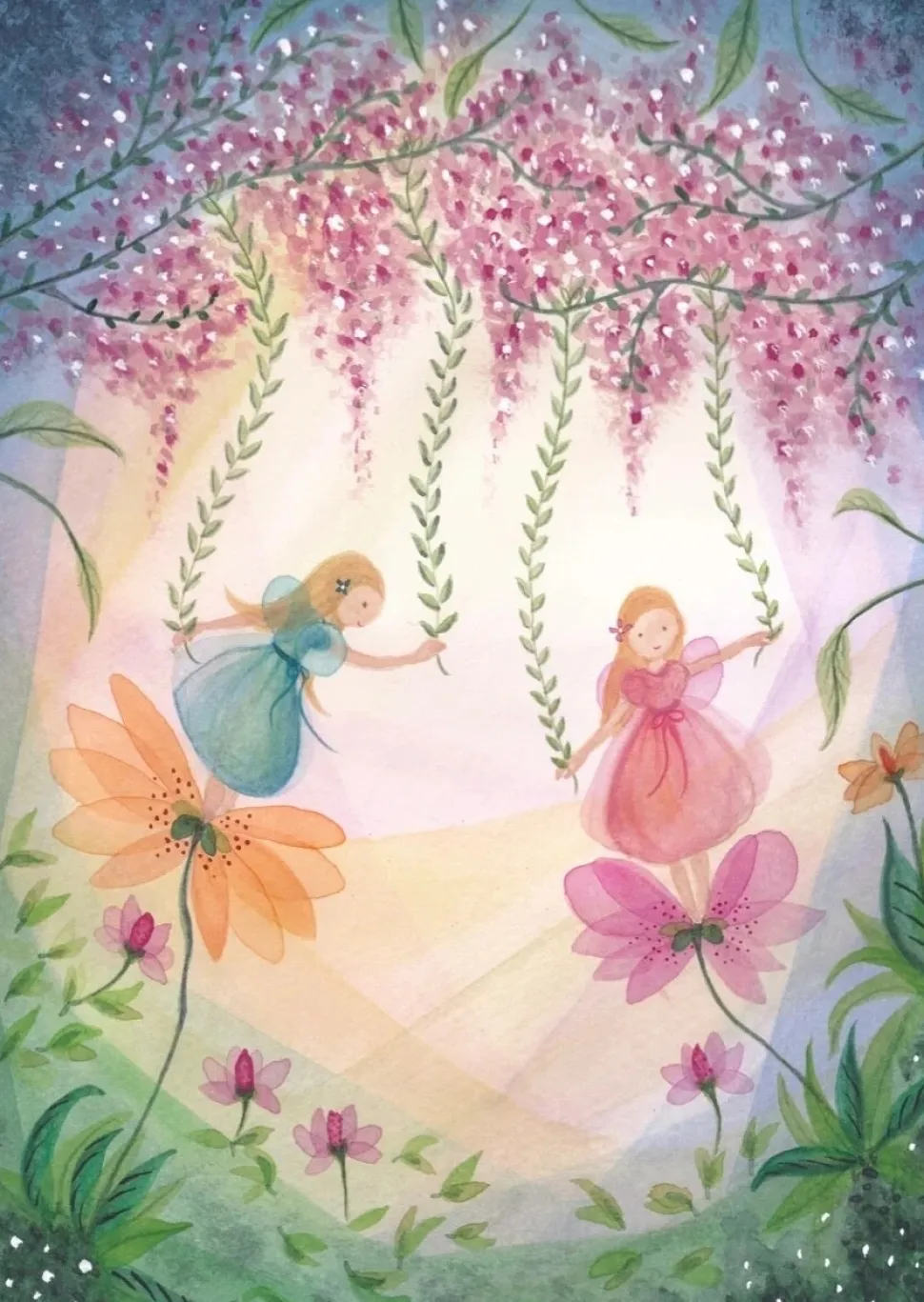 Bijdehansje Postkaart Fairies with Flowers