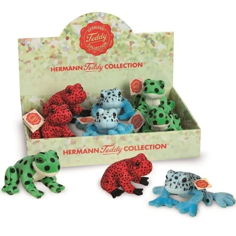 Hermann Teddy Knuffel Kikker Rood, Groen of Blauw